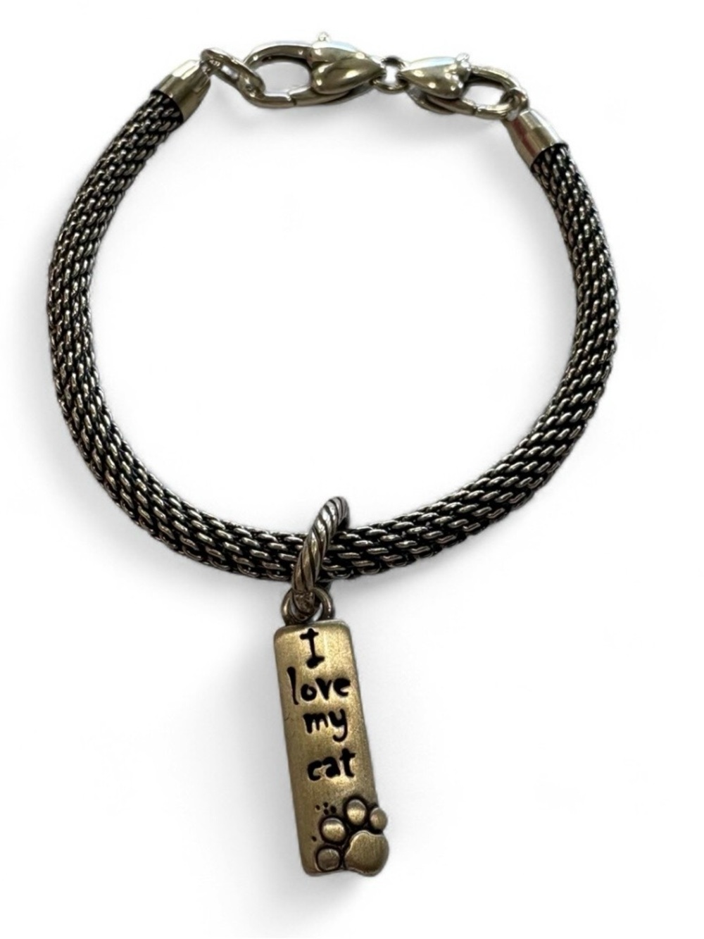 Brighton Beverly Glam Bracelet w/ Pensieri I Love My Cat Charm Silver Tone